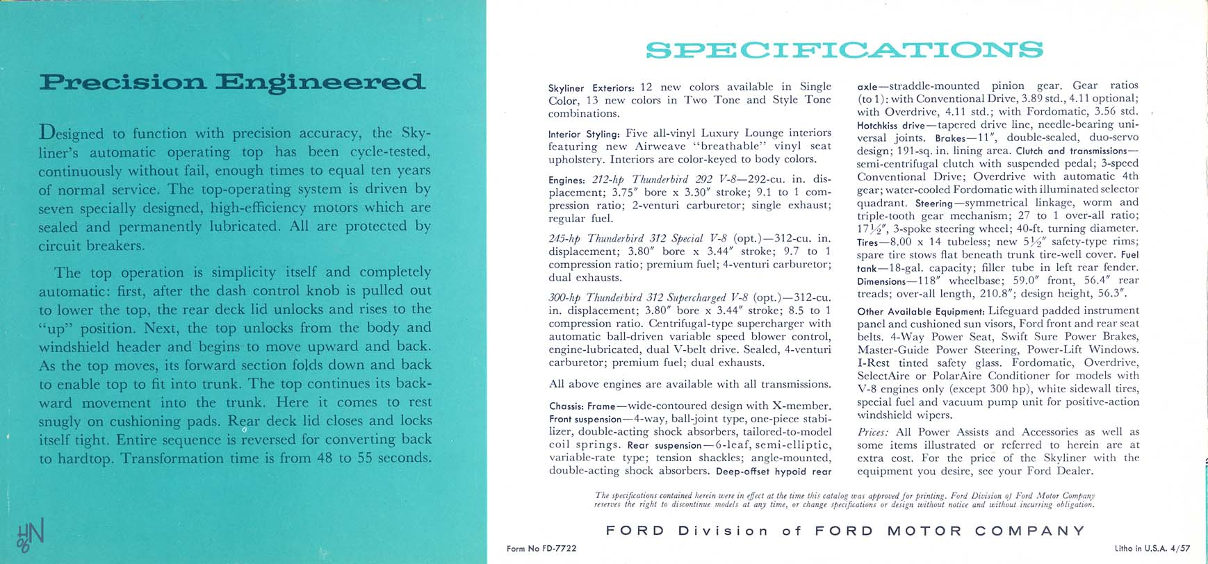 1957 Ford Skyliner Brochure Page 1